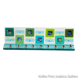 Menorah, Geometric Design, Green, Hand Made Fused Glass