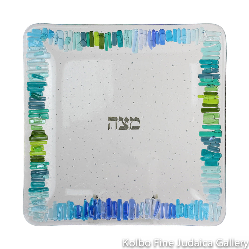 Matzah Plate, Path To Freedom, Blue and Green Fused with Dichroic Glass