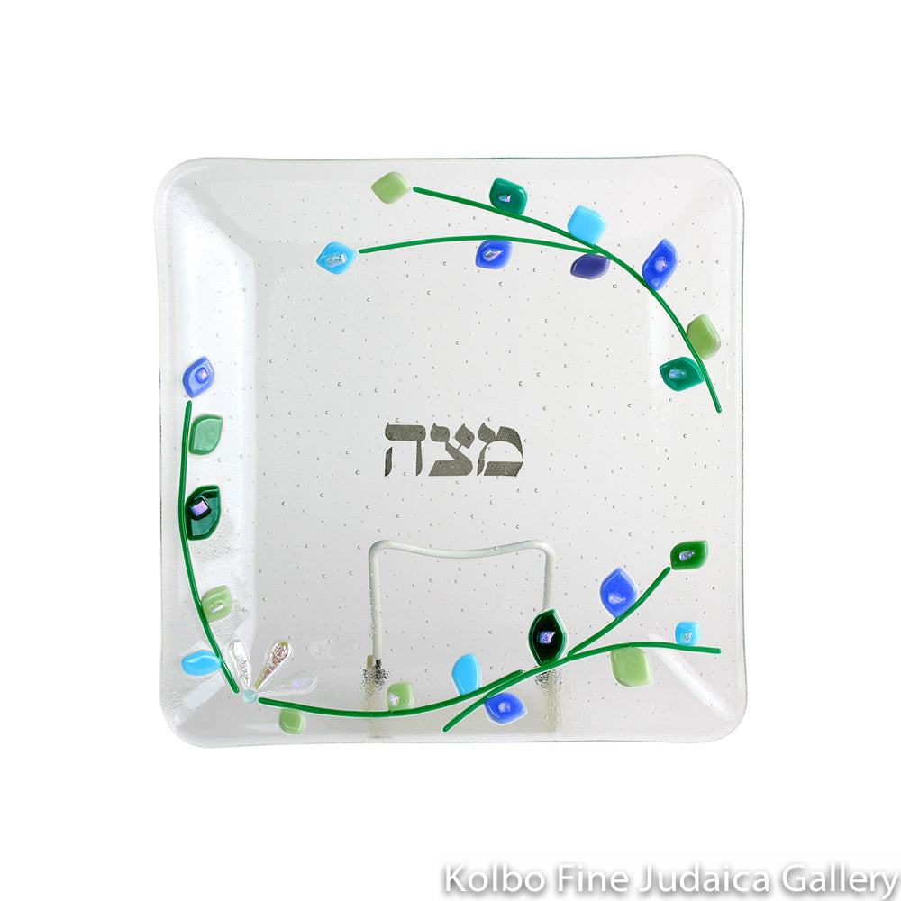 Matzah Plate, Sea of Reeds Design, Handmade Fused Glass
