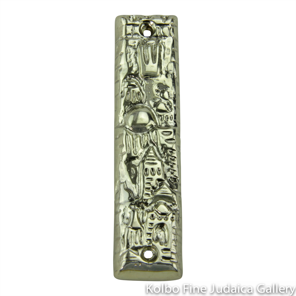 Mezuzah, Carved Jerusalem Design, Pewter