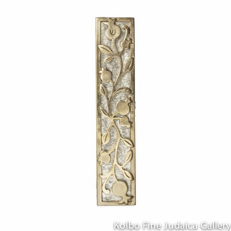 Mezuzah, Pomegranate Design, Gold Plate over Pewter Base