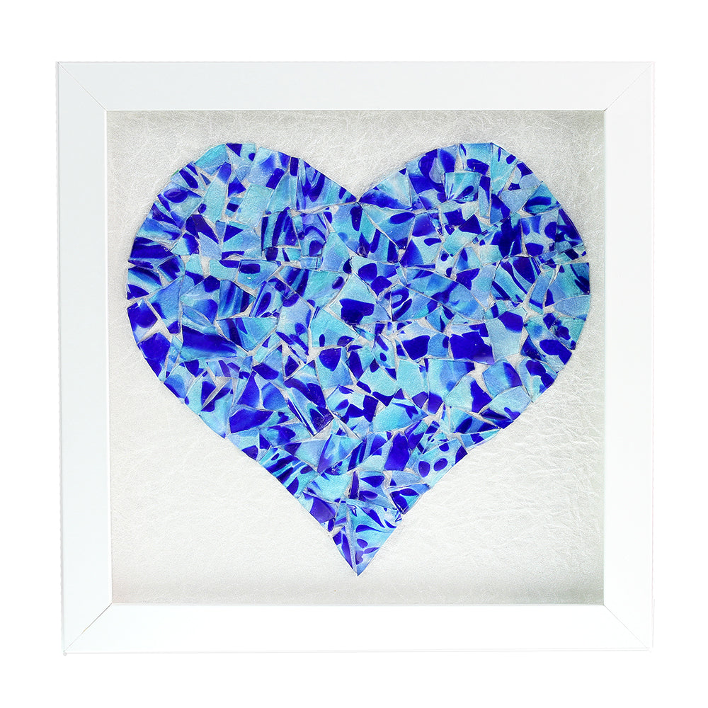 Heart Mosaic, Wedding Glass Shards, White Frame