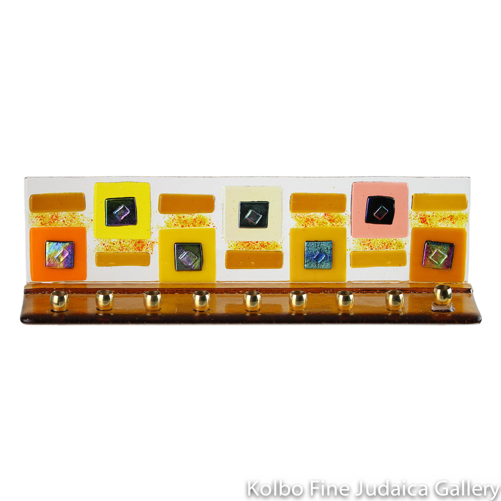 Menorah, Geometric Design, Amber, Hand Made Fused Glass