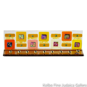 Menorah, Geometric Design, Amber, Hand Made Fused Glass