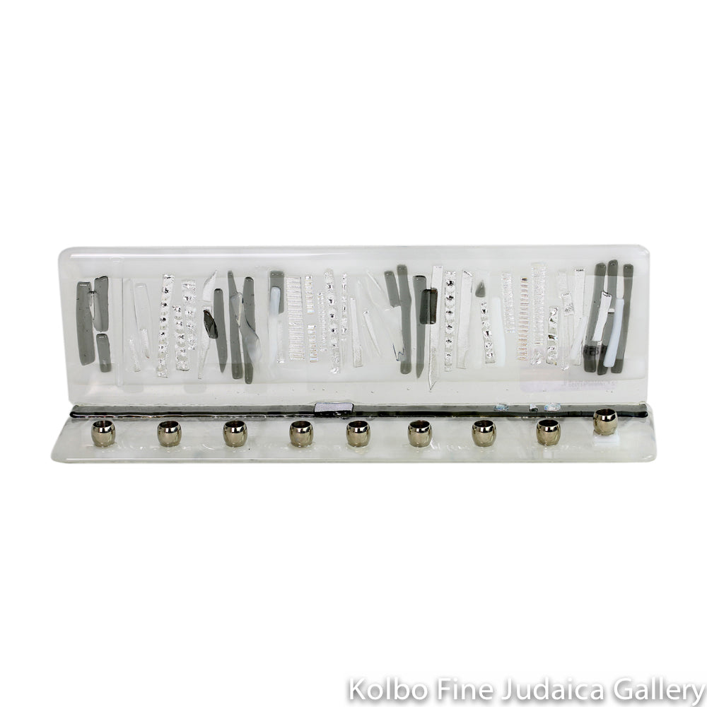 Menorah, White and Clear Glass with Silver Dichroic Detail