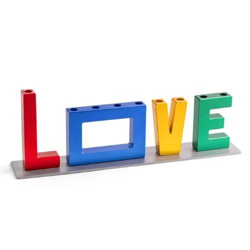 Menorah, Love, Multicolor Design on Magnetic Base, Anodized Aluminum