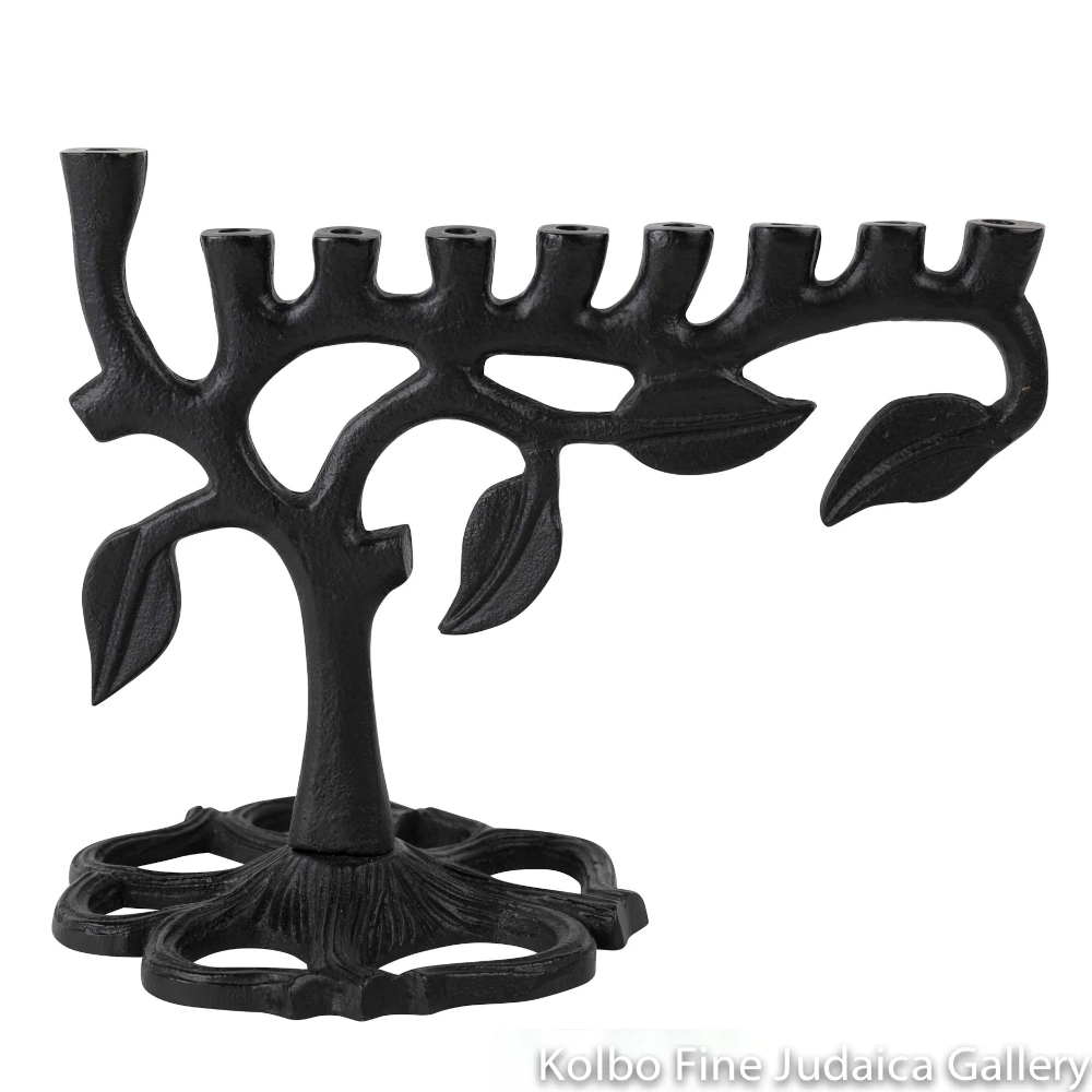 Menorah, Tree of Life, Iron with Black Finish, Fair Trade