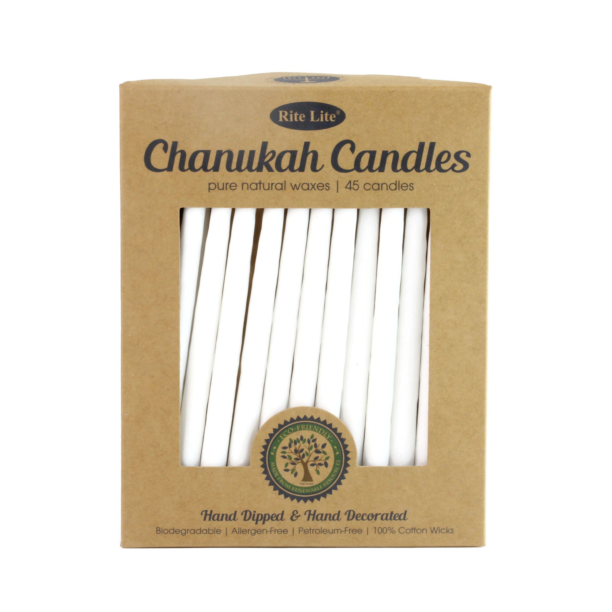 Chanukah Candles, All White, Organic Vegetable Wax