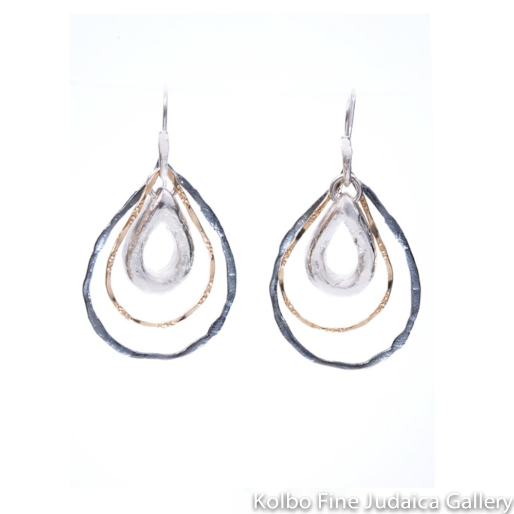 Earrings, Teardrop Shapes of Sterling Silver and Gold Filled