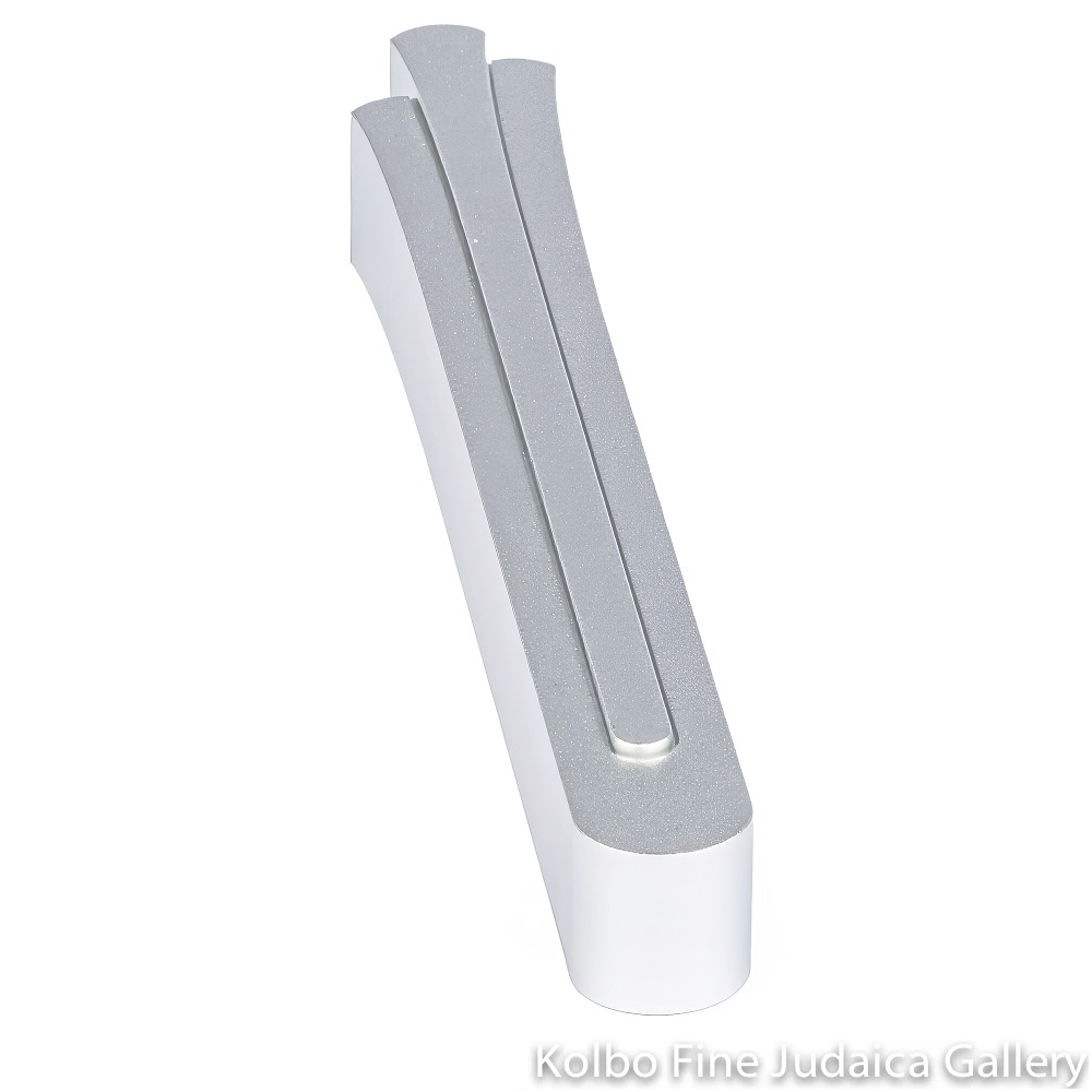 Mezuzah, Lotus Shin, Silver Anodized Aluminum