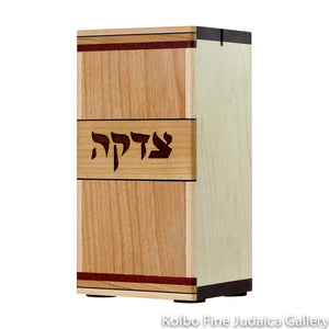 Tzedakah Box, Rectangular Design, Mixed Woods