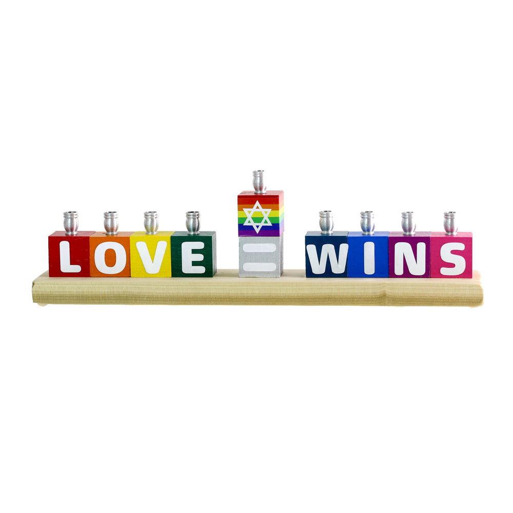 Menorah, Wooden Rainbow Blocks, "Love Wins"