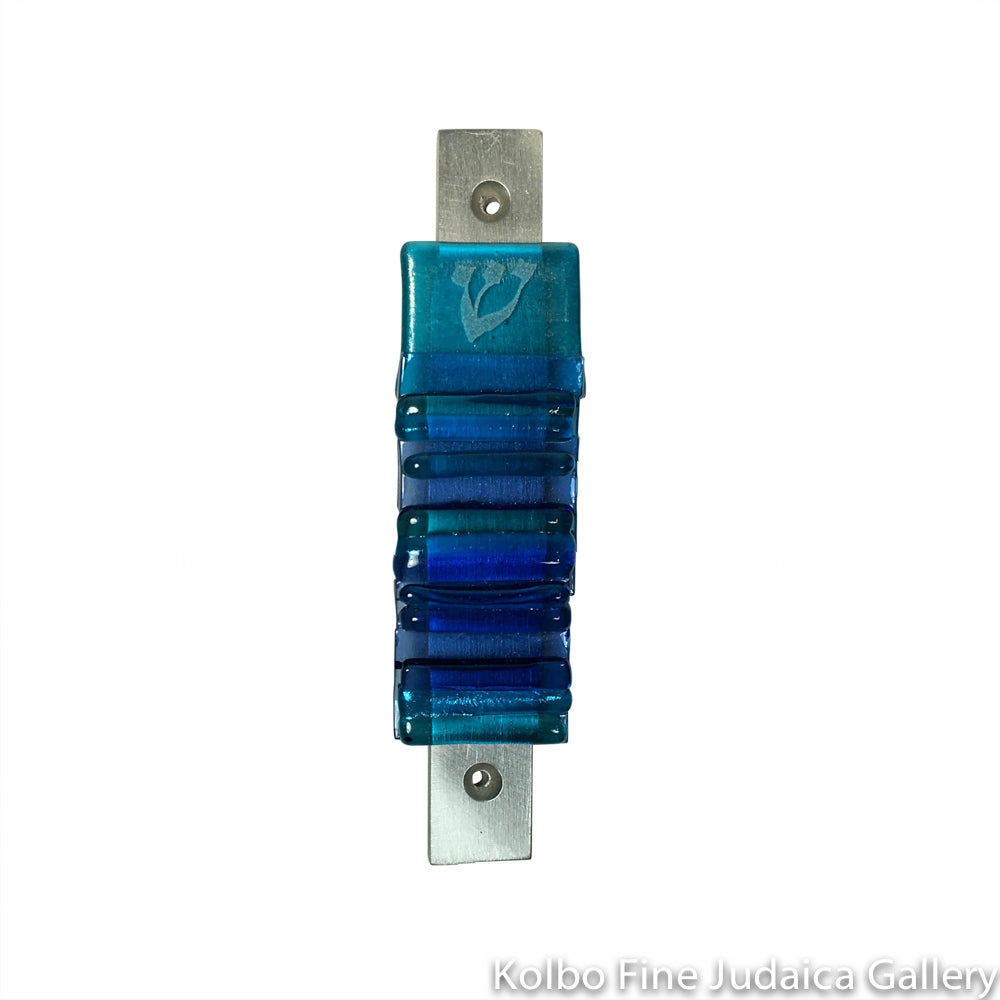 Mezuzah, Majestic Gala Collection in Light Blue, Fused Glass and Metal