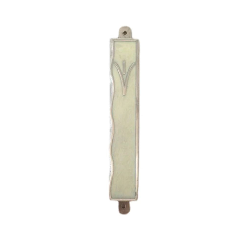 Mezuzah, Ivory with Wavy Edge, Enamel on Pewter