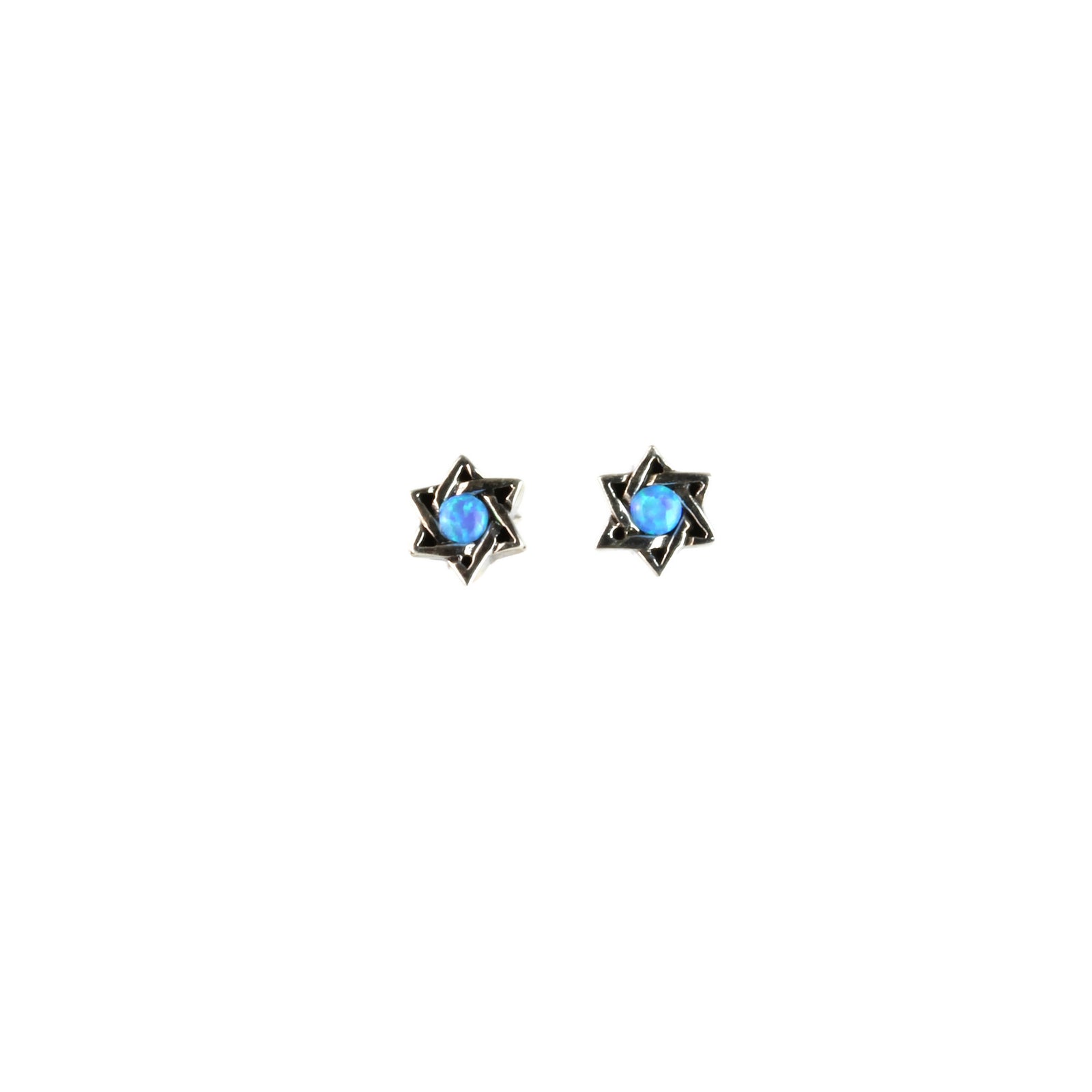 Earrings, Stars of David with Blue Opals, Sterling Silver, Posts