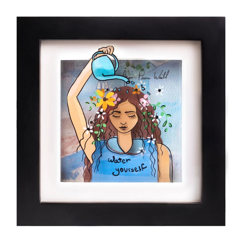 Water Yourself, Mini Hand Painted Artwork on Glass, Framed