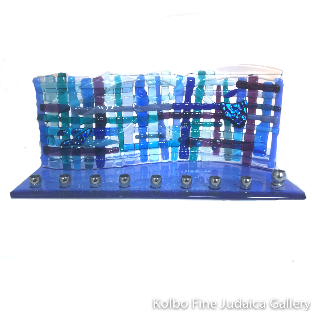 Menorah, Woven Design, Fused and Dichroic Glass, One of a Kind Piece