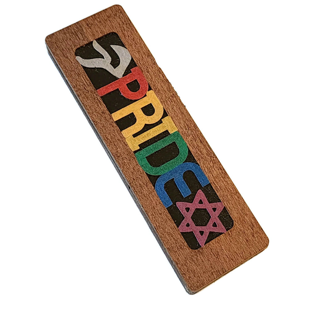 Mezuzah, Pride with Star Design, Cut Wood with Aluminum Base