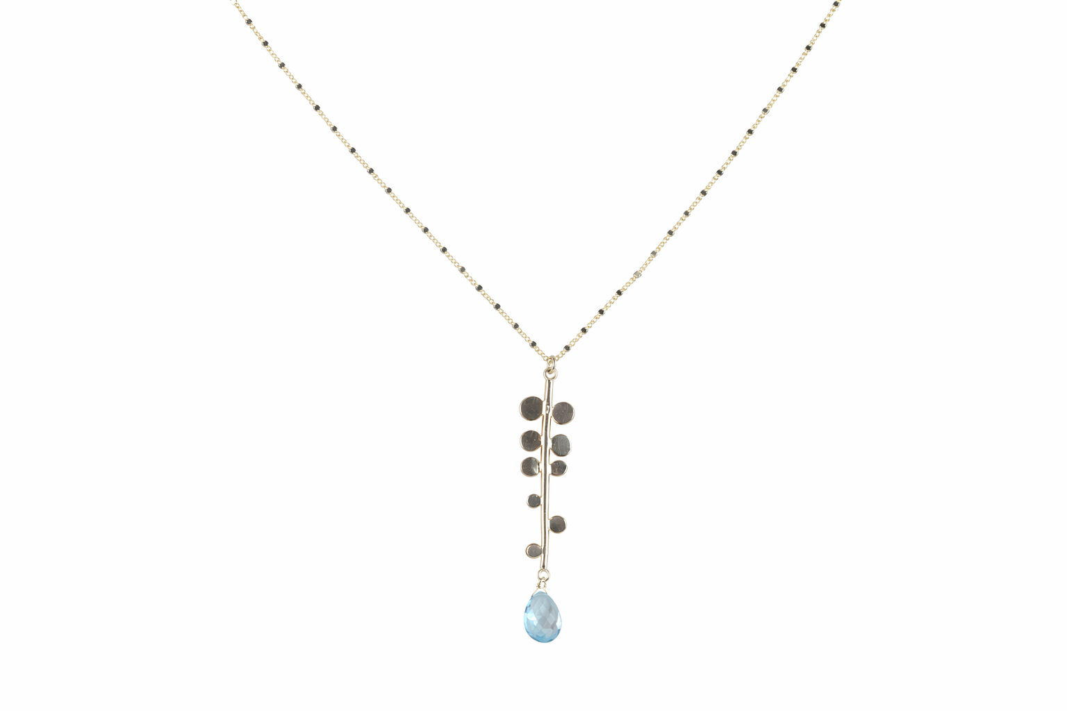 Necklace, Vine with Blue Topaz, Sterling Silver and 9K Gold