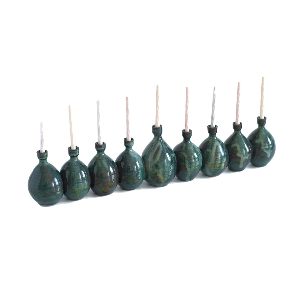 Menorah, Dark Blue Glaze, Wheel Thrown Ceramic