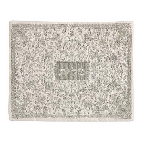 Tallit Bag, Silver Embroidered Floral Design