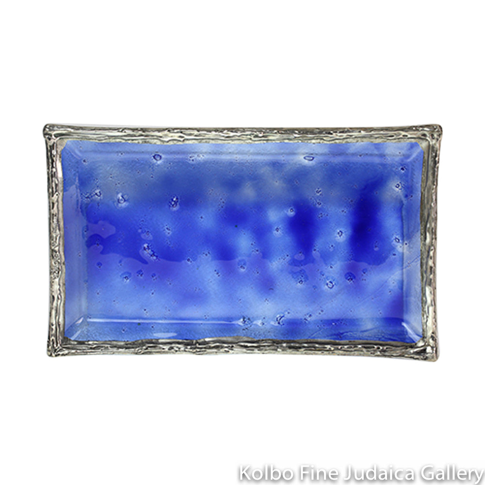 Candlestick Tray, Electroform Sterling Silver with Blue Glass