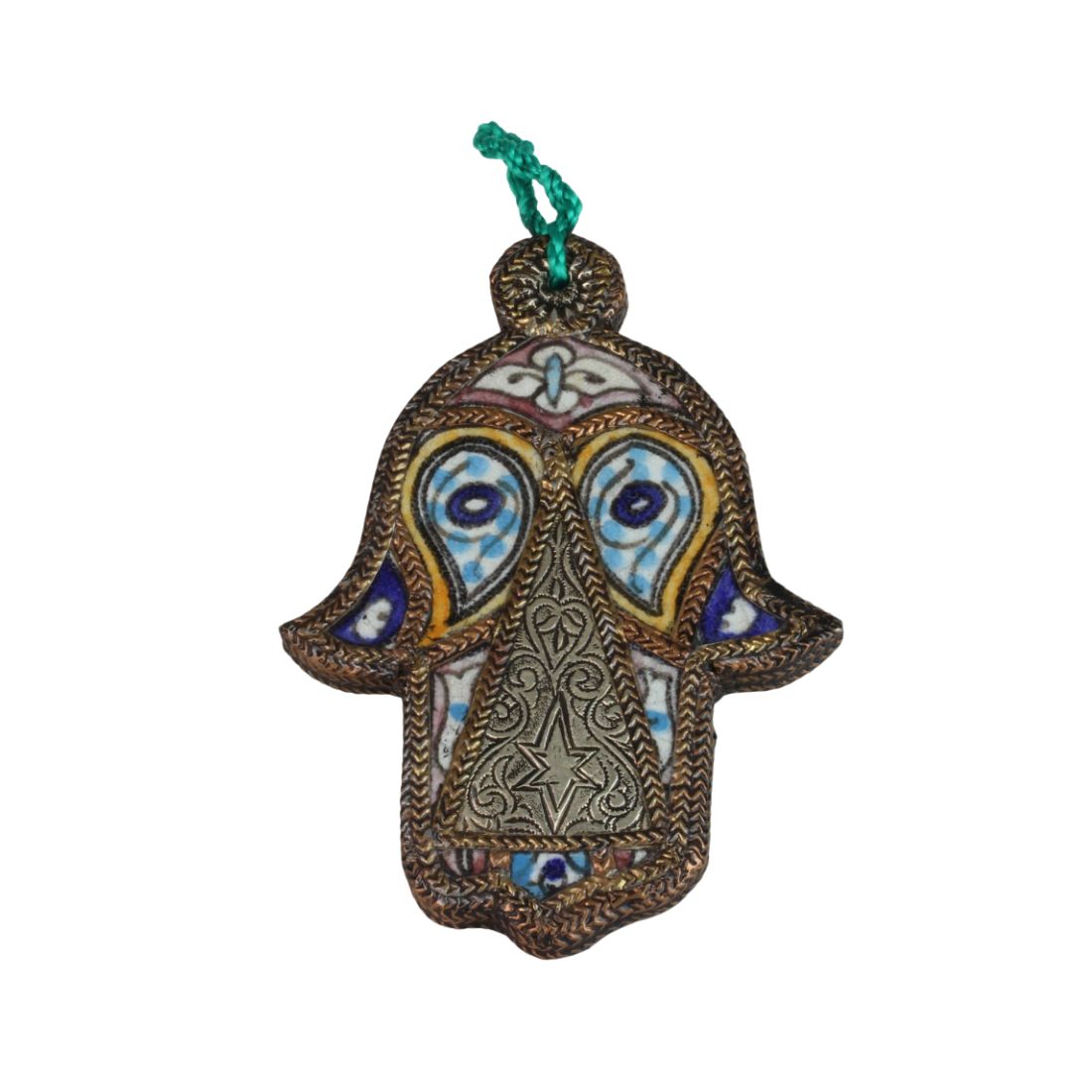 Hamsa, Ceramic with Metalwork, Hand-Painted in Morocco