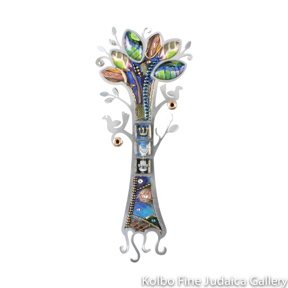 Mezuzah, Tree of Life Design with Roots, Resin on Stainless Steel