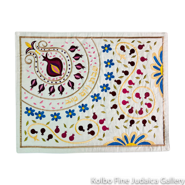 Challah Cover, Pomegranate Design with Floral Swirl Pattern, Embroidered