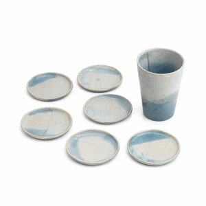 Seder Plate and Cup Set, Ceramic Dishes on Sqaure Slate, One of a Kind