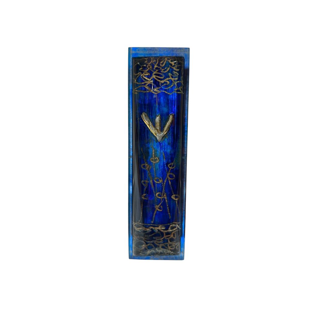 Mezuzah, Hand Painted Design with Gold Leaf, Lucite, One of a Kind