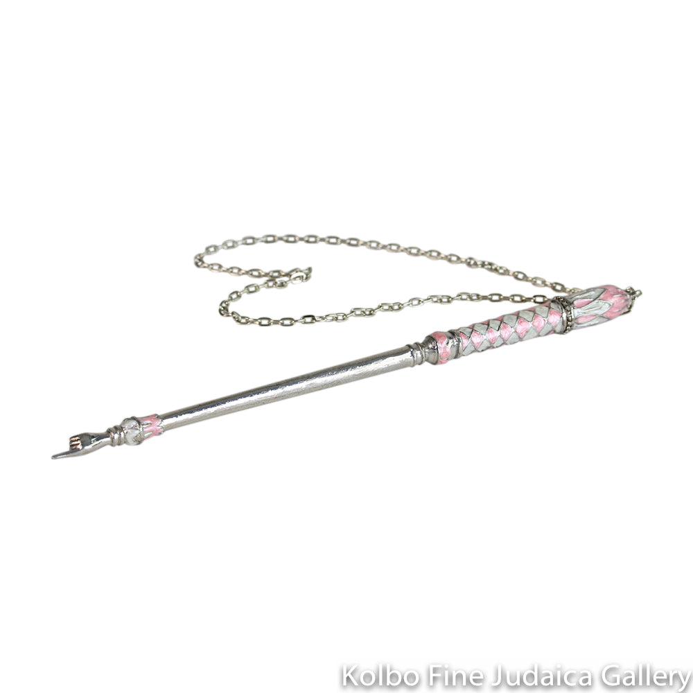 Yad, Pink Hand Painted Enamel Design, Silver Plate