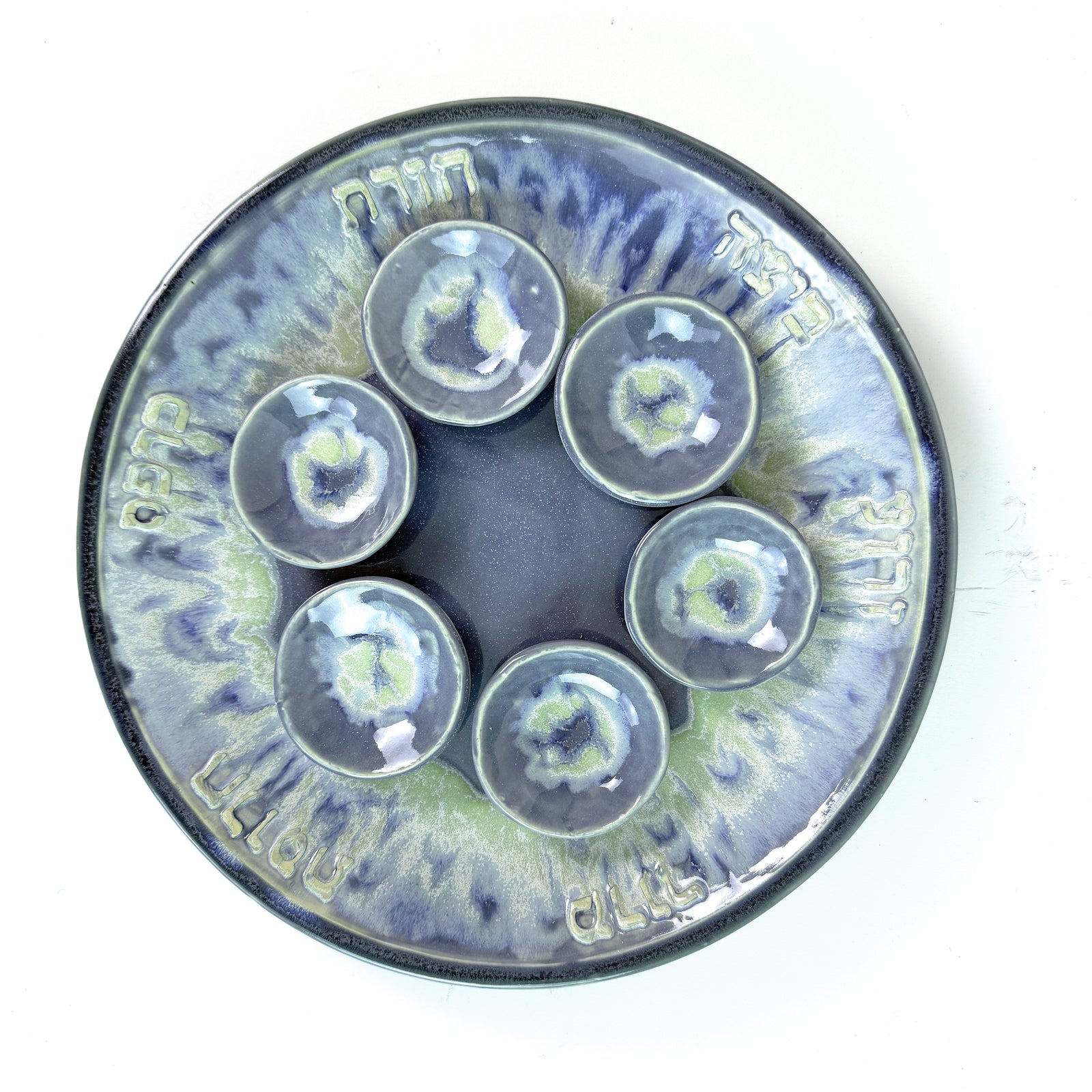 Seder Plate, Crystal Blue Glaze, High Fired Ceramic