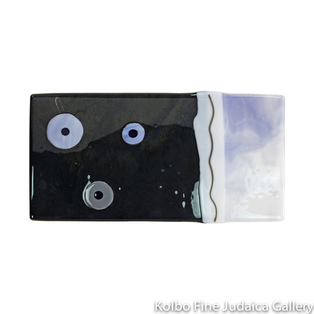 Serving Dish, Elongated Glass Rectangle with Gray and White Detail