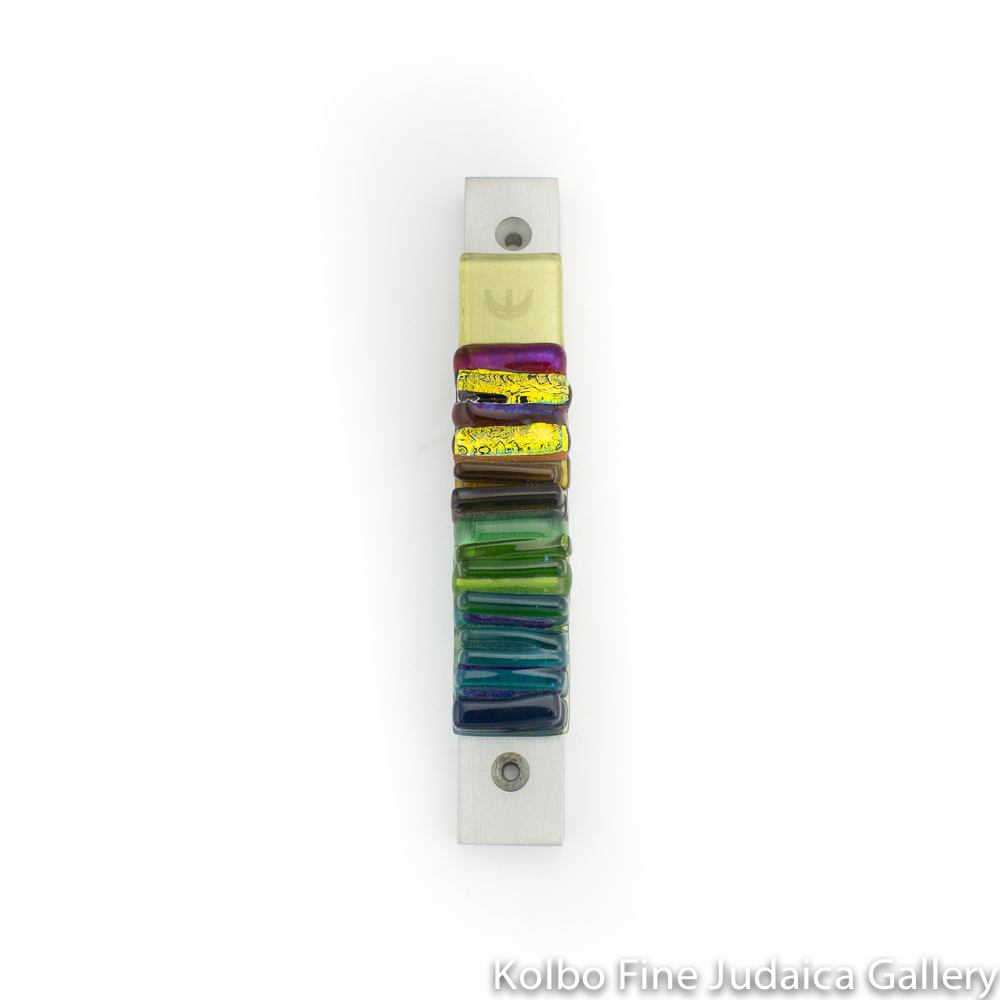 Mezuzah, Iridescent Icicle Collection in Rainbow, Fused Glass and Metal