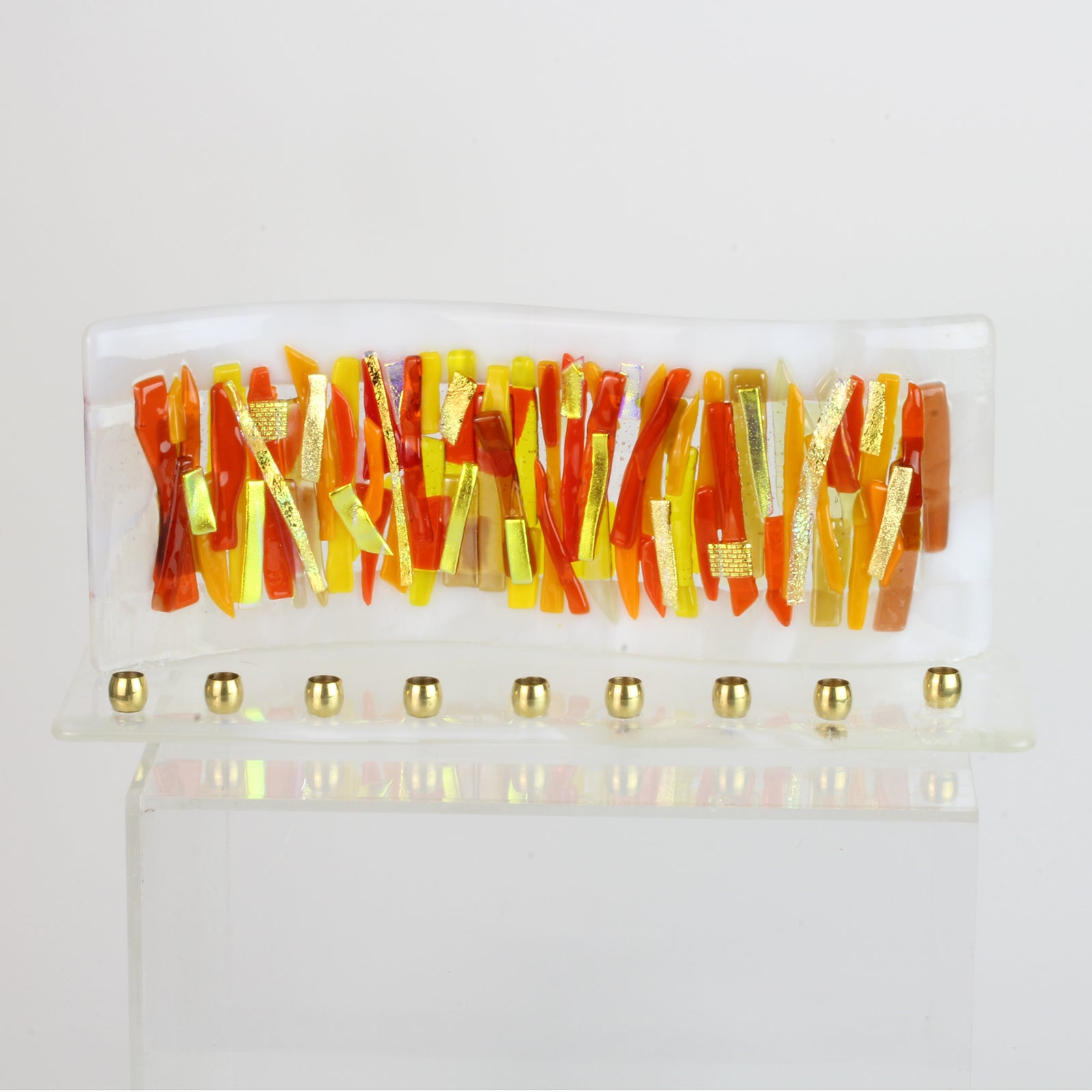 Menorah, Fire, Elements Collection, Hand Cut and Fused Glass