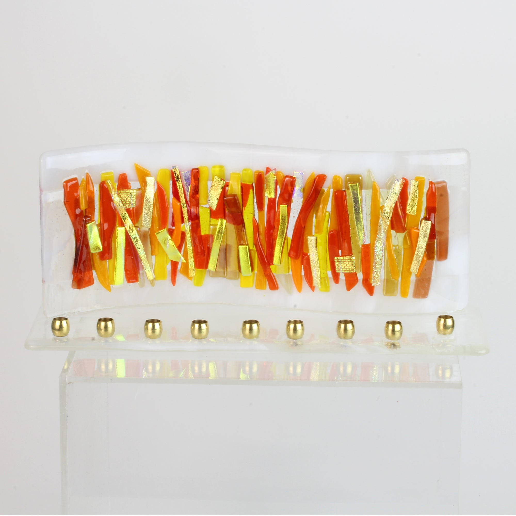 Menorah, Fire, Elements Collection, Hand Cut and Fused Glass