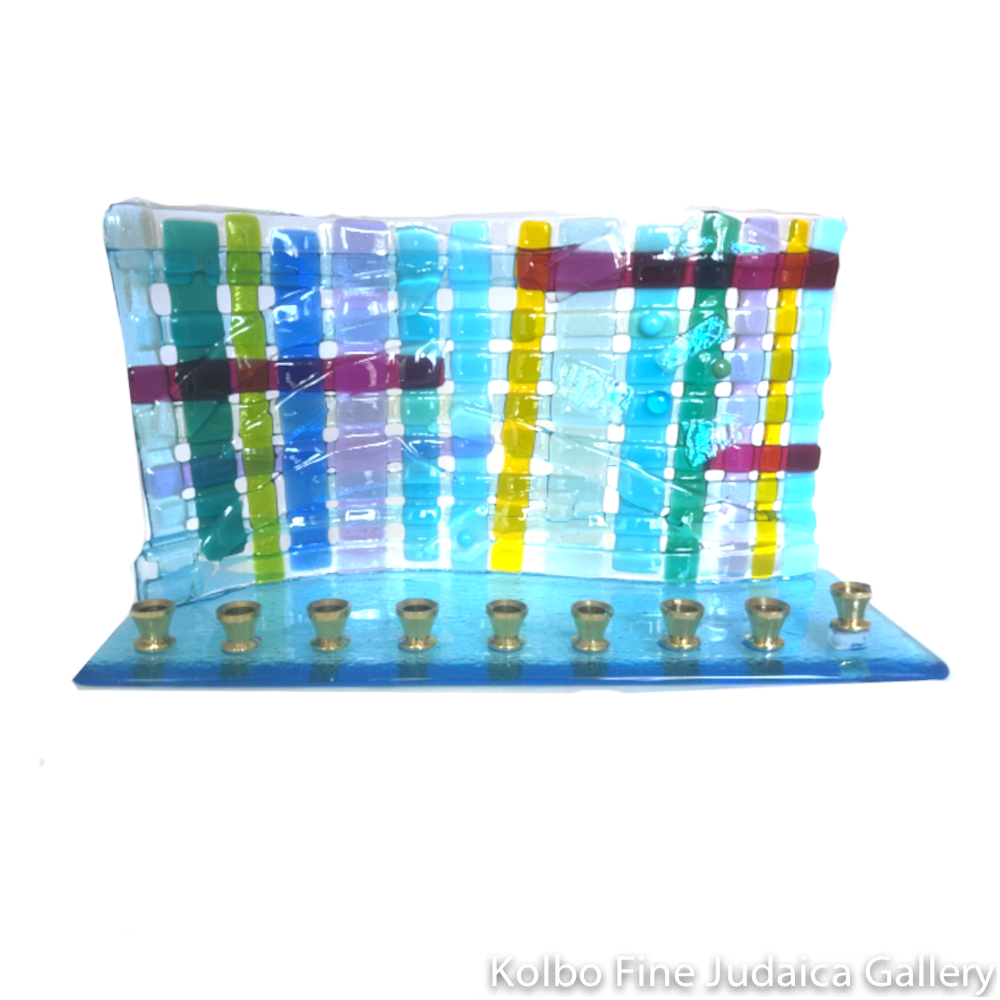Menorah, Large Woven Design, Fused and Dichroic Glass, One of a Kind Piece