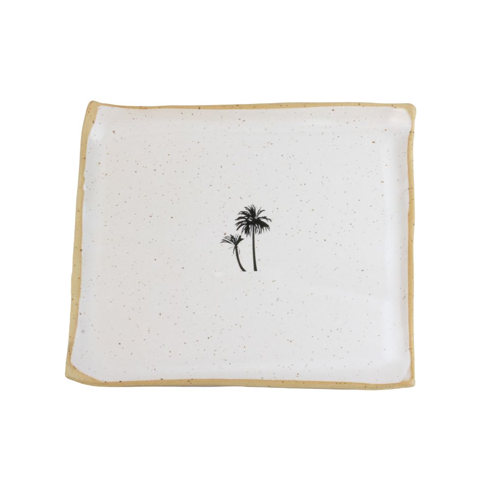 Matzah Plate, Hand Painted Palm Tree, White High Fired Ceramic