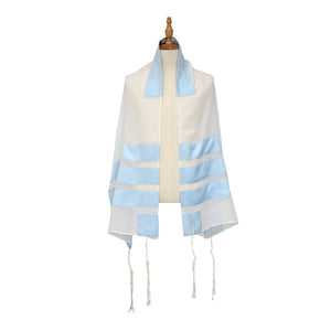 Tallit Set, Soft Blue Striping on Poly Blend