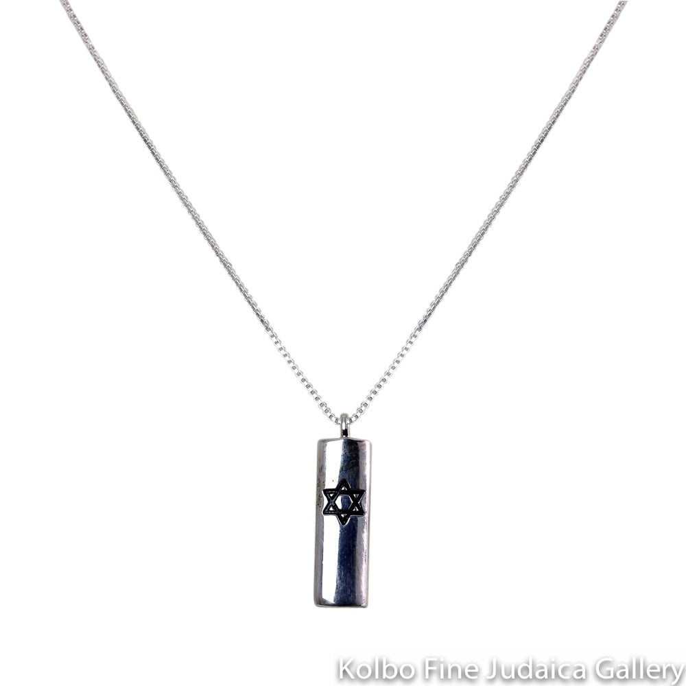 Necklace, Mezuzah with Star, Sterling Silver, 20" Box Chain, Includes Scroll Inside