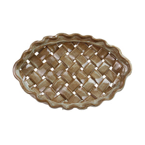 Serving Piece, Oval, Hand Cut and Woven Design, High Fired Ceramic, One of a Kind Piece