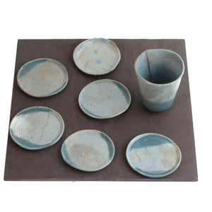 Seder Plate and Cup Set, Ceramic Dishes on Sqaure Slate, One of a Kind