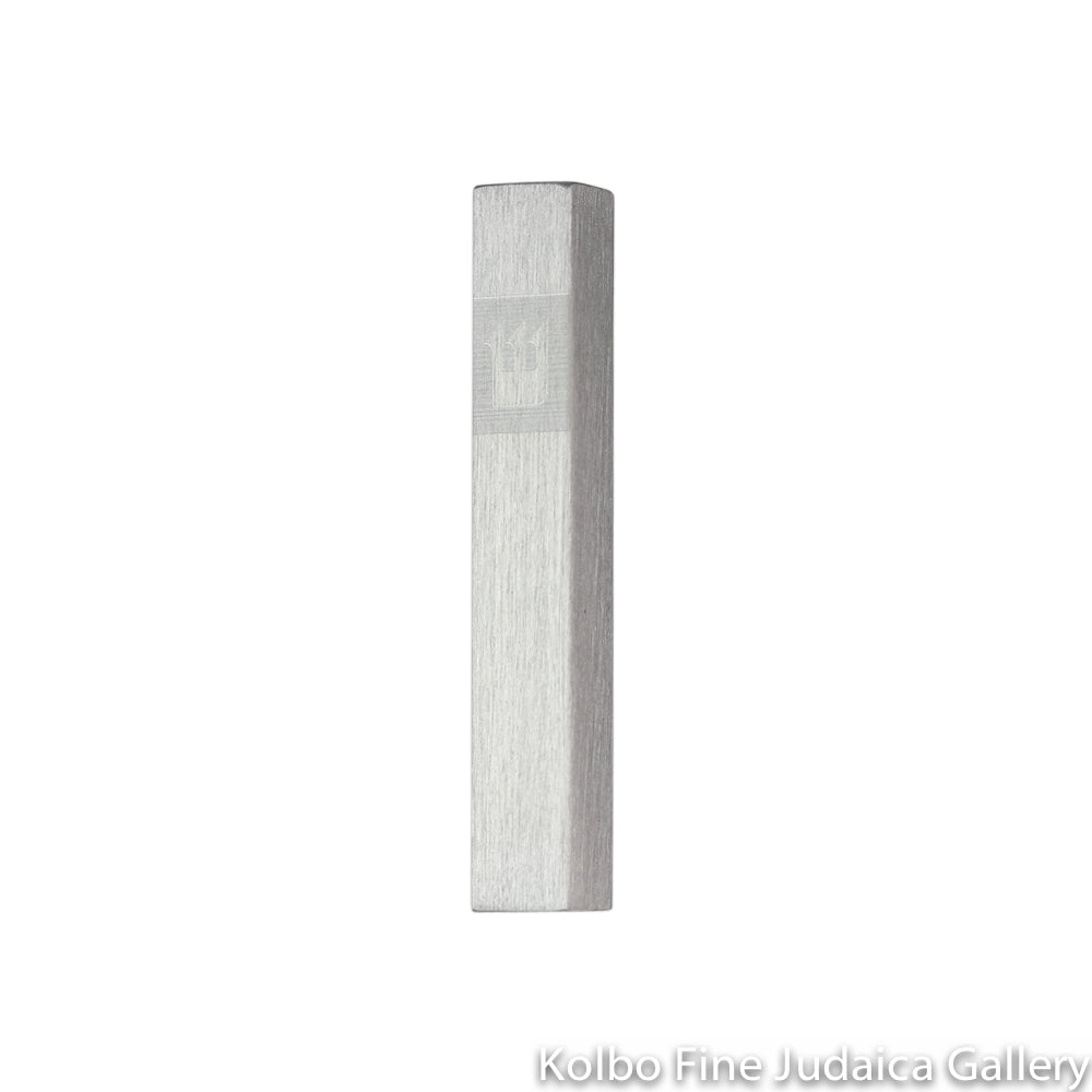 Mezuzah, Cut Out Square Shin, White, Anodized Aluminum