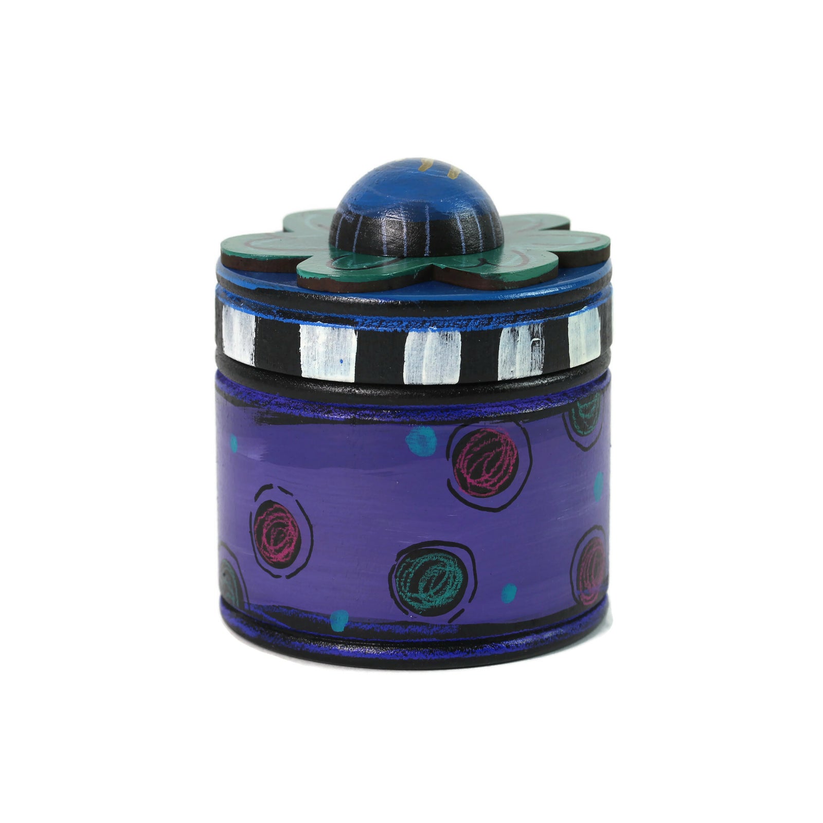 Jewelry Box, Hand Painted, Flower Top with Chai, Purple Base