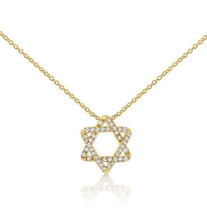 Necklace, Star, Woven Design with Diamonds, 14k White Gold with 16" Chain