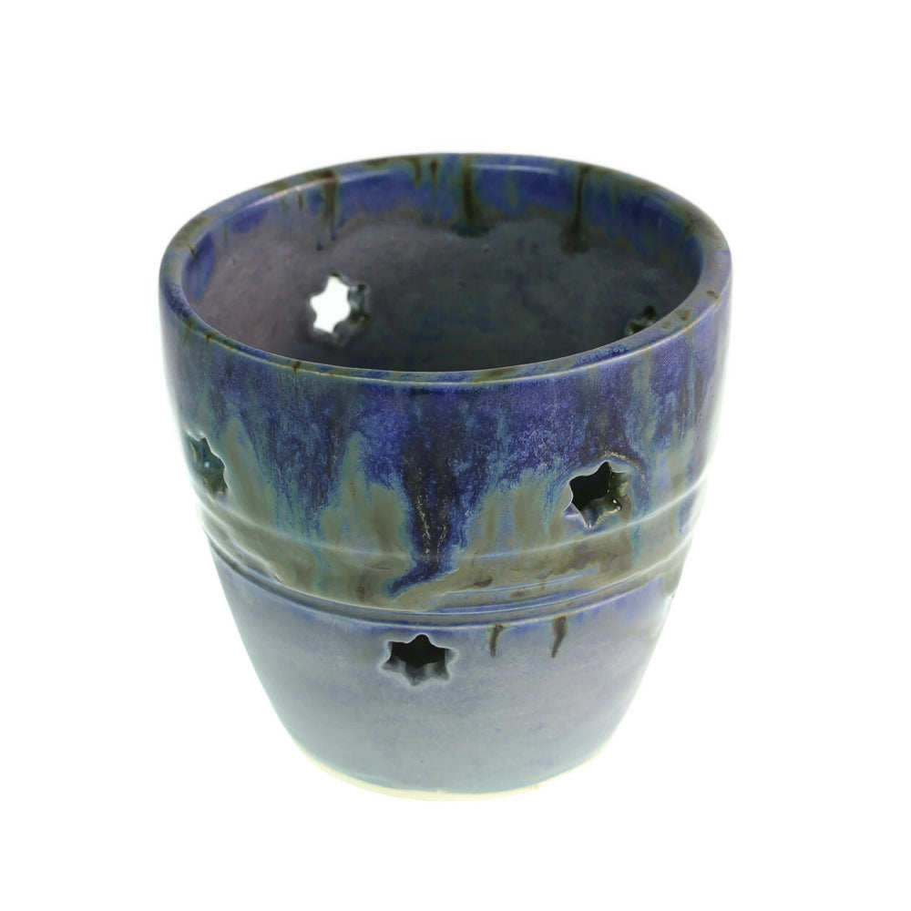 Yahrtzeit Candle Holder, Star Design, Multicolor Soft Blues, Handmade Ceramic