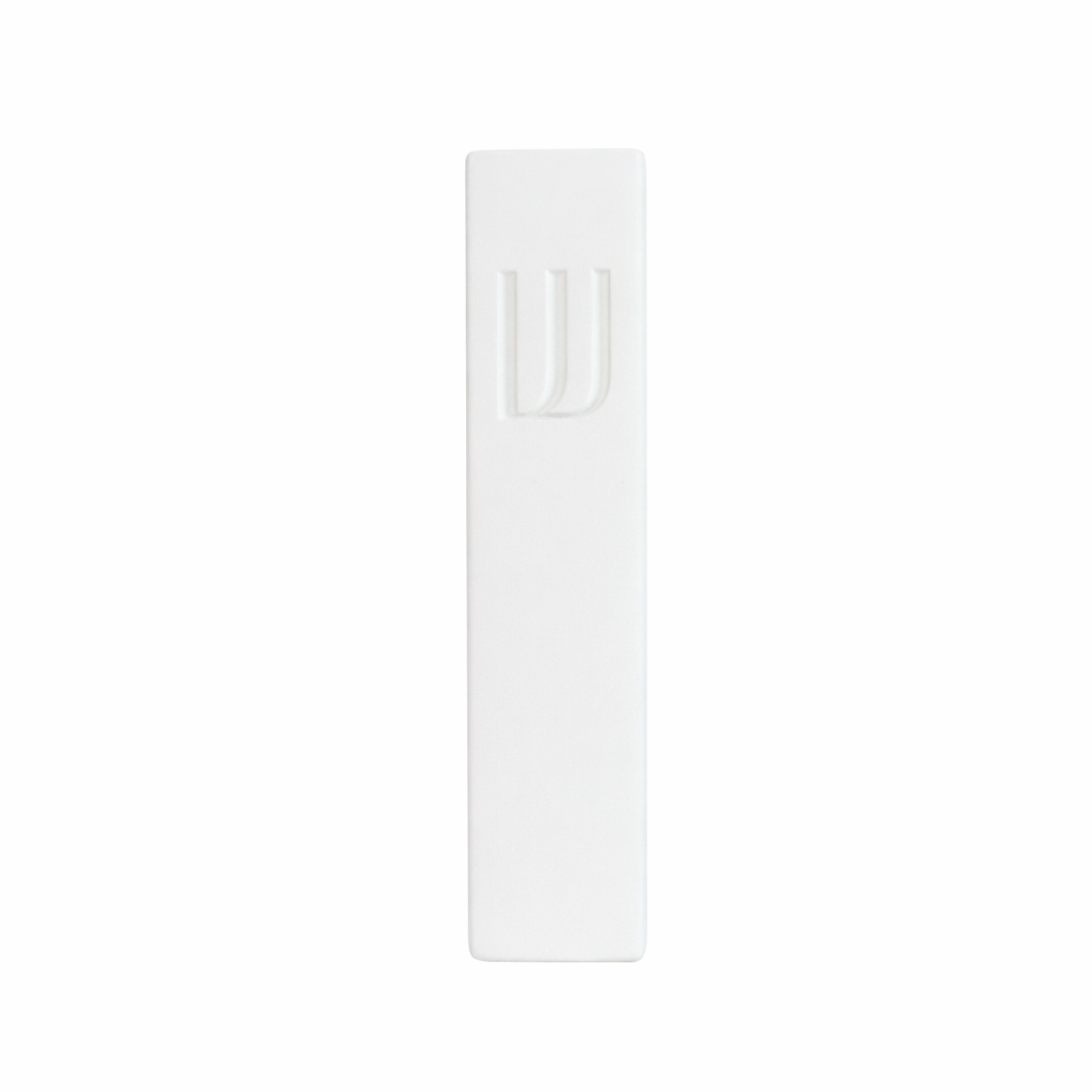 Mezuzah, White Concrete with Shin, 5"