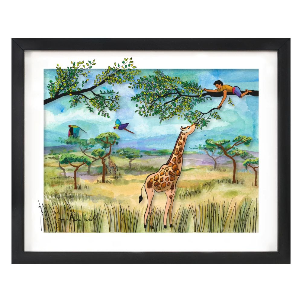 Giraffe, Hand Painted Artwork on Glass, Framed