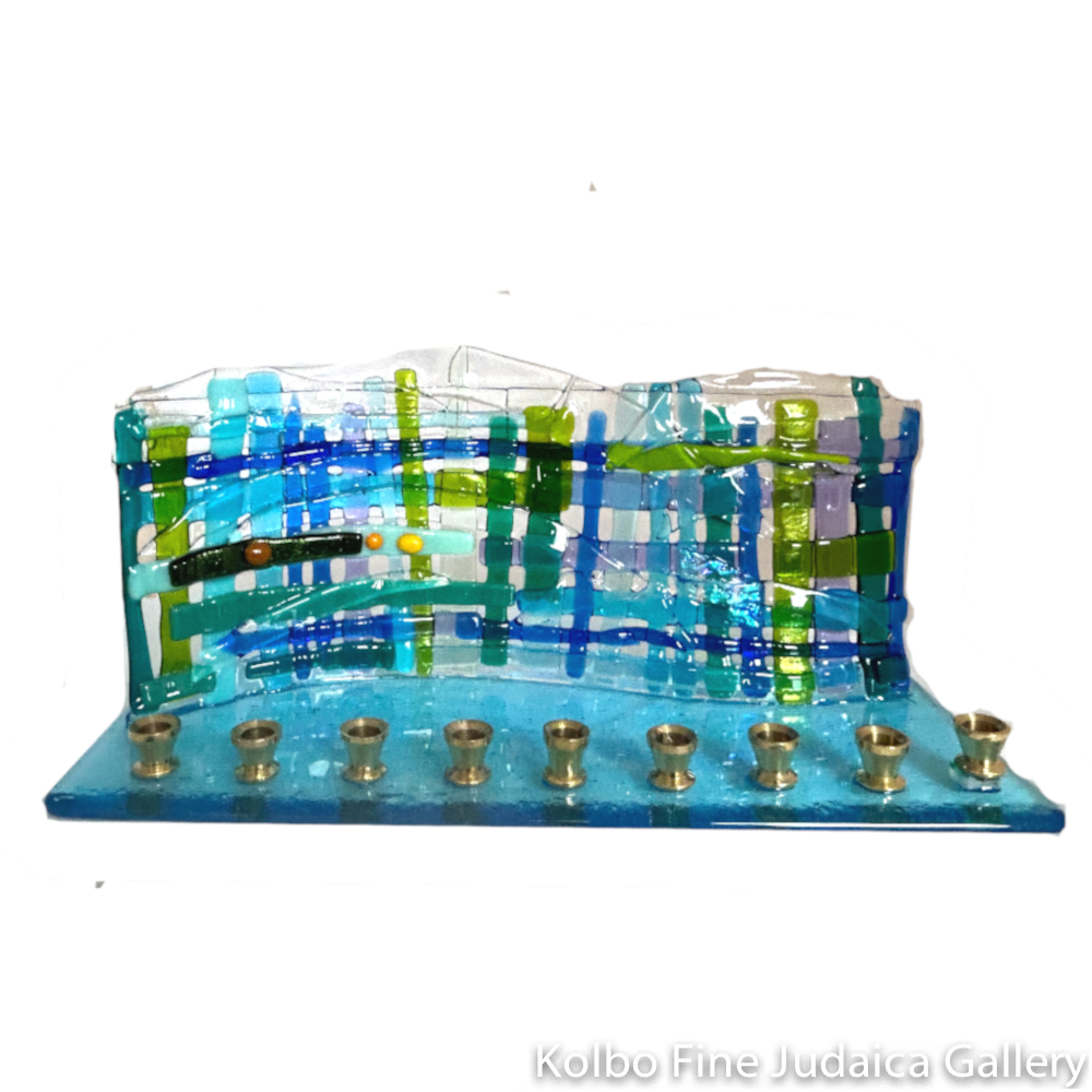 Menorah, Woven Design, Fused and Dichroic Glass, One of a Kind Piece